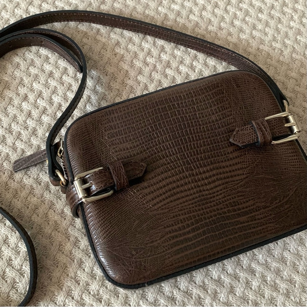 Massimo Dutti Brown Leather Crossbody Bag | Minimal Buckle Detail - Picture 5 of 16